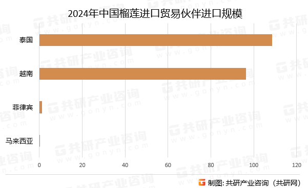 2024年中国榴莲进口贸易伙伴进口规模