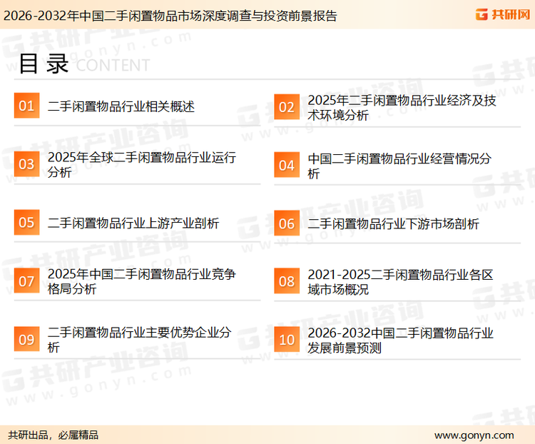 为确保二手闲置物品行业数据精准性以及内容的可参考价值，共研产业研究院团队通过上市公司年报、厂家调研、经销商座谈、专家验证等多渠道开展数据采集工作，并运用共研自主建立的产业分析模型，结合市场、行业和厂商进行深度剖析，能够反映当前市场现状、热点、动态及未来趋势，使从业者能够从多种维度、多个侧面综合了解当前二手闲置物品行业的发展态势。