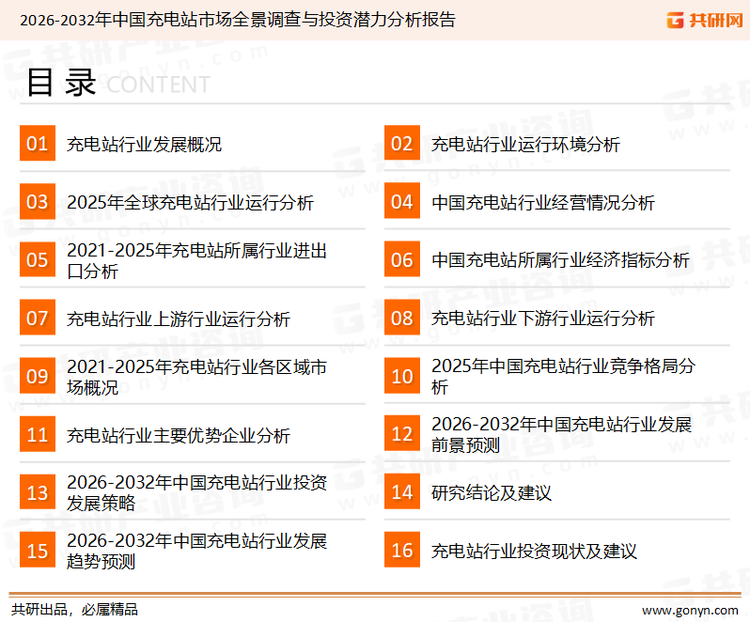 为确保充电站行业数据精准性以及内容的可参考价值，共研产业研究院团队通过上市公司年报、厂家调研、经销商座谈、专家验证等多渠道开展数据采集工作，并运用共研自主建立的产业分析模型，结合市场、行业和厂商进行深度剖析，能够反映当前市场现状、热点、动态及未来趋势，使从业者能够从多种维度、多个侧面综合了解当前充电站行业的发展态势。