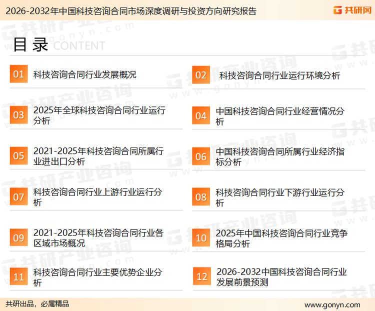 为确保科技咨询合同行业数据精准性以及内容的可参考价值，共研产业研究院团队通过上市公司年报、厂家调研、经销商座谈、专家验证等多渠道开展数据采集工作，并运用共研自主建立的产业分析模型，结合市场、行业和厂商进行深度剖析，能够反映当前市场现状、热点、动态及未来趋势，使从业者能够从多种维度、多个侧面综合了解当前科技咨询合同行业的发展态势。