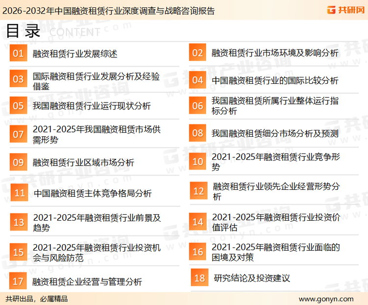 为确保融资租赁行业数据精准性以及内容的可参考价值，共研产业研究院团队通过上市公司年报、厂家调研、经销商座谈、专家验证等多渠道开展数据采集工作，并运用共研自主建立的产业分析模型，结合市场、行业和厂商进行深度剖析，能够反映当前市场现状、热点、动态及未来趋势，使从业者能够从多种维度、多个侧面综合了解当前融资租赁行业的发展态势。