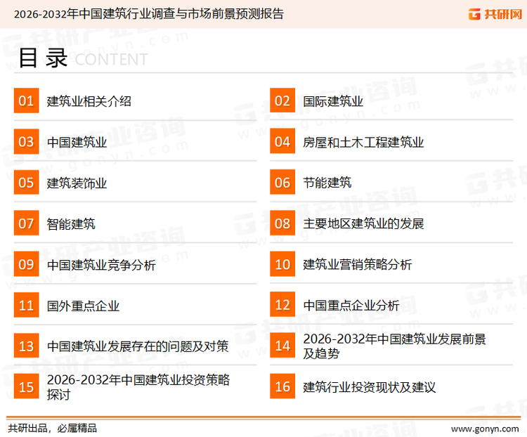 为确保建筑行业数据精准性以及内容的可参考价值，共研产业研究院团队通过上市公司年报、厂家调研、经销商座谈、专家验证等多渠道开展数据采集工作，并运用共研自主建立的产业分析模型，结合市场、行业和厂商进行深度剖析，能够反映当前市场现状、热点、动态及未来趋势，使从业者能够从多种维度、多个侧面综合了解当前建筑行业的发展态势。