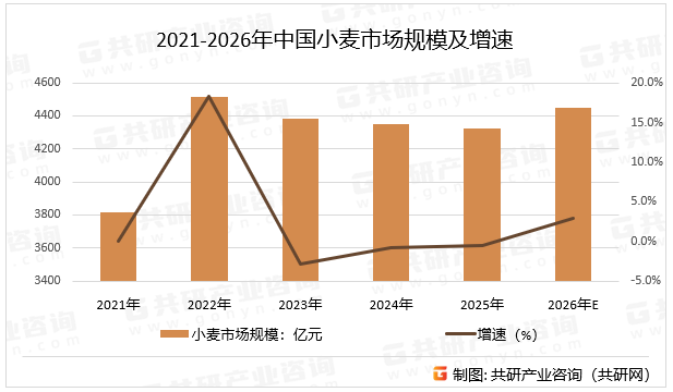 2021-2026年中国小麦市场规模及增速