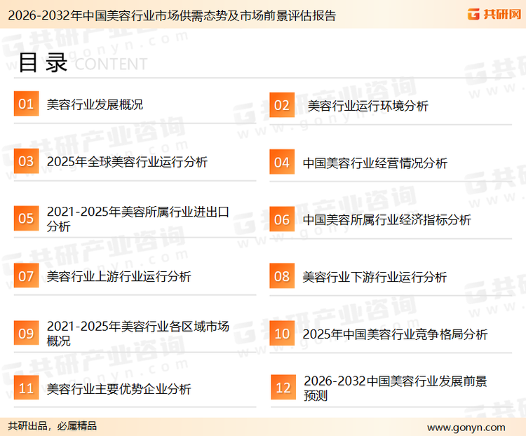 为确保美容行业数据精准性以及内容的可参考价值，共研产业研究院团队通过上市公司年报、厂家调研、经销商座谈、专家验证等多渠道开展数据采集工作，并运用共研自主建立的产业分析模型，结合市场、行业和厂商进行深度剖析，能够反映当前市场现状、热点、动态及未来趋势，使从业者能够从多种维度、多个侧面综合了解当前美容行业的发展态势。