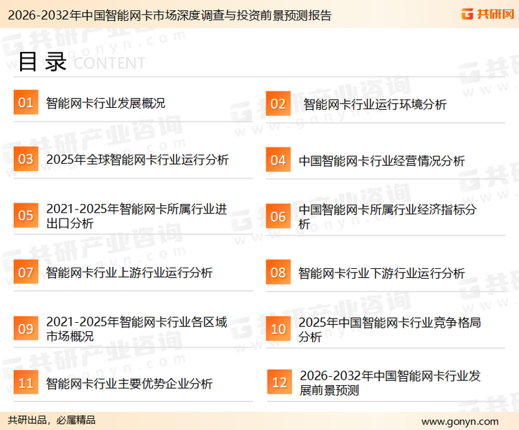 为确保智能网卡行业数据精准性以及内容的可参考价值，共研产业研究院团队通过上市公司年报、厂家调研、经销商座谈、专家验证等多渠道开展数据采集工作，并运用共研自主建立的产业分析模型，结合市场、行业和厂商进行深度剖析，能够反映当前市场现状、热点、动态及未来趋势，使从业者能够从多种维度、多个侧面综合了解当前智能网卡行业的发展态势。