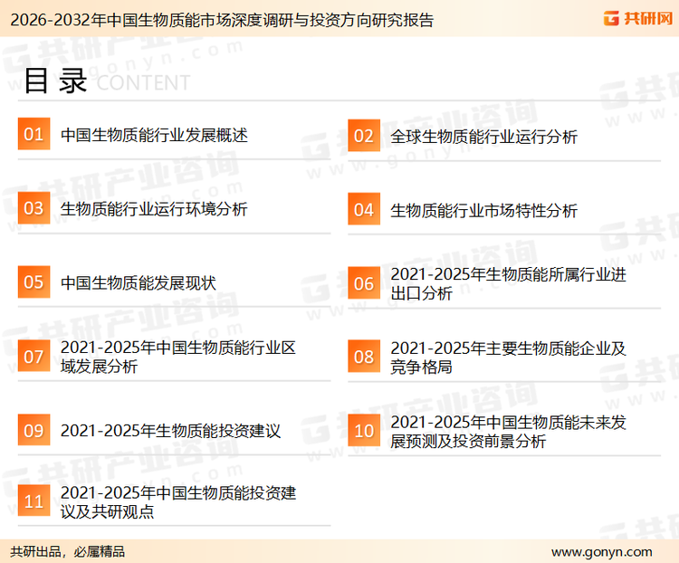 为确保生物质能行业数据精准性以及内容的可参考价值，共研产业研究院团队通过上市公司年报、厂家调研、经销商座谈、专家验证等多渠道开展数据采集工作，并运用共研自主建立的产业分析模型，结合市场、行业和厂商进行深度剖析，能够反映当前市场现状、热点、动态及未来趋势，使从业者能够从多种维度、多个侧面综合了解当前生物质能行业的发展态势。