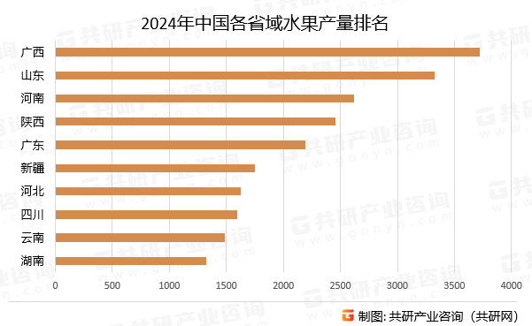 2024年中国各省域水果产量排名
