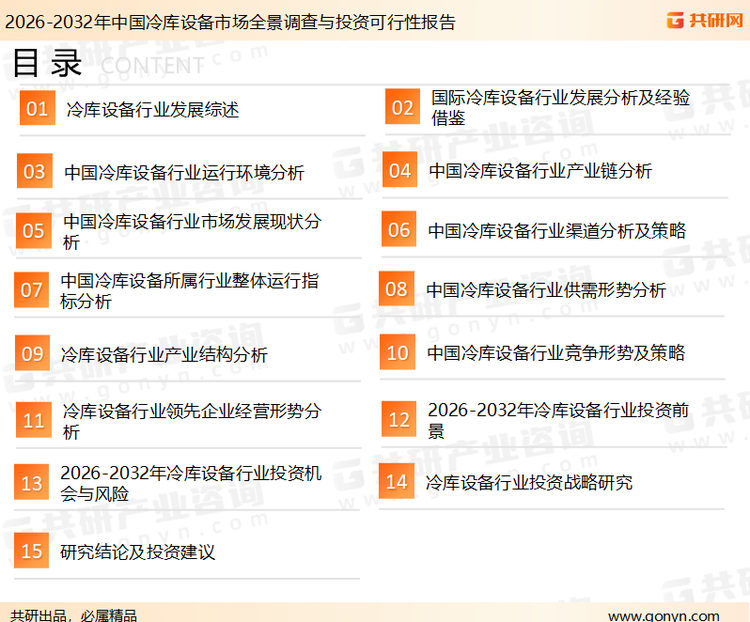 为确保冷库设备行业数据精准性以及内容的可参考价值，共研产业研究院团队通过上市公司年报、厂家调研、经销商座谈、专家验证等多渠道开展数据采集工作，并运用共研自主建立的产业分析模型，结合市场、行业和厂商进行深度剖析，能够反映当前市场现状、热点、动态及未来趋势，使从业者能够从多种维度、多个侧面综合了解当前冷库设备行业的发展态势。