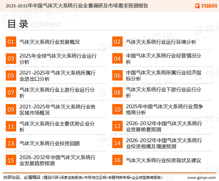 为确保气体灭火系统行业数据精准性以及内容的可参考价值，共研产业研究院团队通过上市公司年报、厂家调研、经销商座谈、专家验证等多渠道开展数据采集工作，并运用共研自主建立的产业分析模型，结合市场、行业和厂商进行深度剖析，能够反映当前市场现状、热点、动态及未来趋势，使从业者能够从多种维度、多个侧面综合了解当前气体灭火系统行业的发展态势。