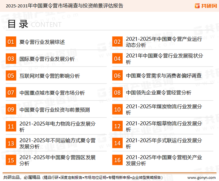为确保夏令营行业数据精准性以及内容的可参考价值，共研产业研究院团队通过上市公司年报、厂家调研、经销商座谈、专家验证等多渠道开展数据采集工作，并运用共研自主建立的产业分析模型，结合市场、行业和厂商进行深度剖析，能够反映当前市场现状、热点、动态及未来趋势，使从业者能够从多种维度、多个侧面综合了解当前夏令营行业的发展态势。