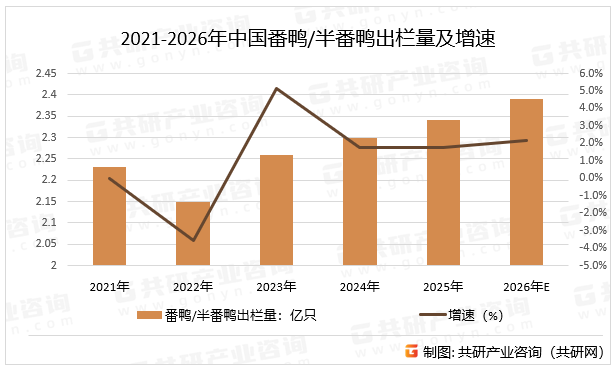 2021-2026年中国番鸭/半番鸭出栏量及增速