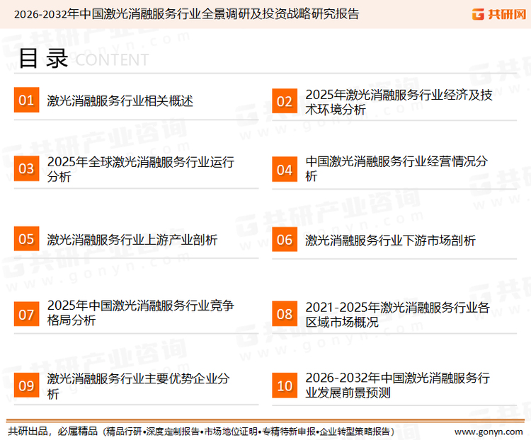 为确保激光消融服务行业数据精准性以及内容的可参考价值，共研产业研究院团队通过上市公司年报、厂家调研、经销商座谈、专家验证等多渠道开展数据采集工作，并运用共研自主建立的产业分析模型，结合市场、行业和厂商进行深度剖析，能够反映当前市场现状、热点、动态及未来趋势，使从业者能够从多种维度、多个侧面综合了解当前激光消融服务行业的发展态势。