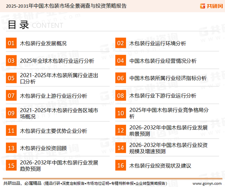 为确保木包装行业数据精准性以及内容的可参考价值，共研产业研究院团队通过上市公司年报、厂家调研、经销商座谈、专家验证等多渠道开展数据采集工作，并运用共研自主建立的产业分析模型，结合市场、行业和厂商进行深度剖析，能够反映当前市场现状、热点、动态及未来趋势，使从业者能够从多种维度、多个侧面综合了解当前木包装行业的发展态势。