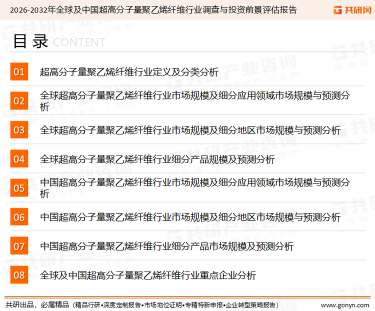 为确保超高分子量聚乙烯纤维行业数据精准性以及内容的可参考价值，共研产业研究院团队通过上市公司年报、厂家调研、经销商座谈、专家验证等多渠道开展数据采集工作，并运用共研自主建立的产业分析模型，结合市场、行业和厂商进行深度剖析，能够反映当前市场现状、热点、动态及未来趋势，使从业者能够从多种维度、多个侧面综合了解当前超高分子量聚乙烯纤维行业的发展态势。