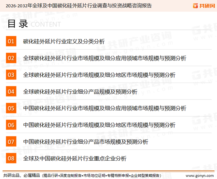为确保碳化硅外延片行业数据精准性以及内容的可参考价值，共研产业研究院团队通过上市公司年报、厂家调研、经销商座谈、专家验证等多渠道开展数据采集工作，并运用共研自主建立的产业分析模型，结合市场、行业和厂商进行深度剖析，能够反映当前市场现状、热点、动态及未来趋势，使从业者能够从多种维度、多个侧面综合了解当前碳化硅外延片行业的发展态势。