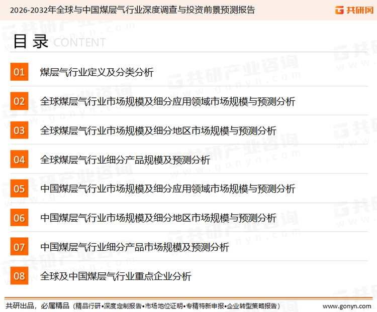 为确保煤层气行业数据精准性以及内容的可参考价值，共研产业研究院团队通过上市公司年报、厂家调研、经销商座谈、专家验证等多渠道开展数据采集工作，并运用共研自主建立的产业分析模型，结合市场、行业和厂商进行深度剖析，能够反映当前市场现状、热点、动态及未来趋势，使从业者能够从多种维度、多个侧面综合了解当前煤层气行业的发展态势。