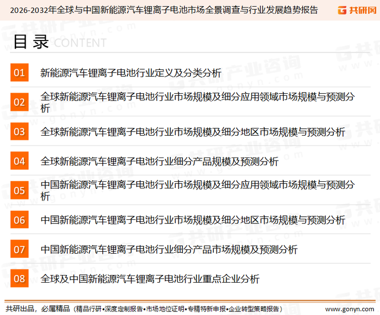 为确保新能源汽车锂离子电池行业数据精准性以及内容的可参考价值，共研产业研究院团队通过上市公司年报、厂家调研、经销商座谈、专家验证等多渠道开展数据采集工作，并运用共研自主建立的产业分析模型，结合市场、行业和厂商进行深度剖析，能够反映当前市场现状、热点、动态及未来趋势，使从业者能够从多种维度、多个侧面综合了解当前新能源汽车锂离子电池行业的发展态势。