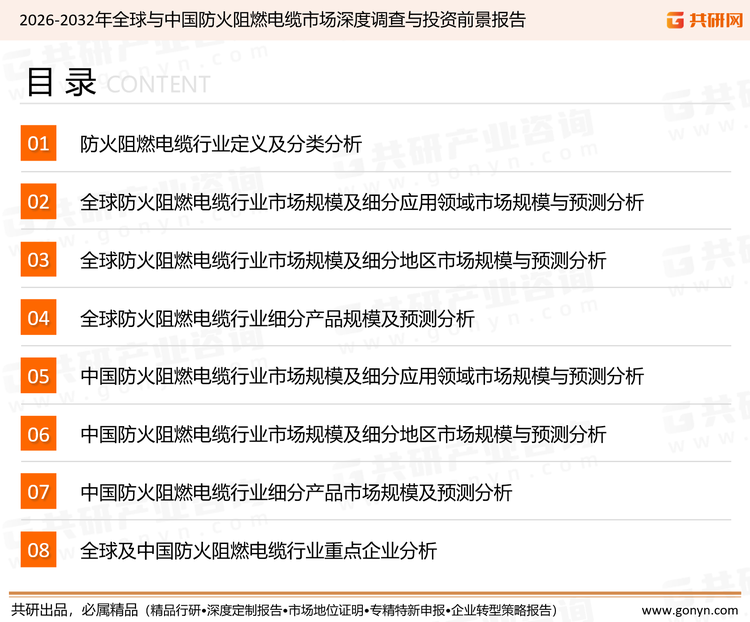 为确保防火阻燃电缆行业数据精准性以及内容的可参考价值，共研产业研究院团队通过上市公司年报、厂家调研、经销商座谈、专家验证等多渠道开展数据采集工作，并运用共研自主建立的产业分析模型，结合市场、行业和厂商进行深度剖析，能够反映当前市场现状、热点、动态及未来趋势，使从业者能够从多种维度、多个侧面综合了解当前防火阻燃电缆行业的发展态势。