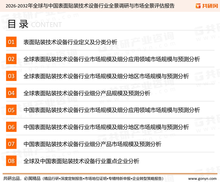 为确保表面贴装技术设备行业数据精准性以及内容的可参考价值，共研产业研究院团队通过上市公司年报、厂家调研、经销商座谈、专家验证等多渠道开展数据采集工作，并运用共研自主建立的产业分析模型，结合市场、行业和厂商进行深度剖析，能够反映当前市场现状、热点、动态及未来趋势，使从业者能够从多种维度、多个侧面综合了解当前表面贴装技术设备行业的发展态势。