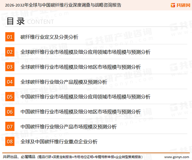 为确保碳纤维行业数据精准性以及内容的可参考价值，共研产业研究院团队通过上市公司年报、厂家调研、经销商座谈、专家验证等多渠道开展数据采集工作，并运用共研自主建立的产业分析模型，结合市场、行业和厂商进行深度剖析，能够反映当前市场现状、热点、动态及未来趋势，使从业者能够从多种维度、多个侧面综合了解当前碳纤维行业的发展态势。