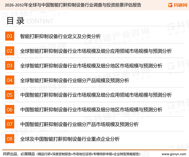 为确保智能打鼾抑制设备行业数据精准性以及内容的可参考价值，共研产业研究院团队通过上市公司年报、厂家调研、经销商座谈、专家验证等多渠道开展数据采集工作，并运用共研自主建立的产业分析模型，结合市场、行业和厂商进行深度剖析，能够反映当前市场现状、热点、动态及未来趋势，使从业者能够从多种维度、多个侧面综合了解当前智能打鼾抑制设备行业的发展态势。