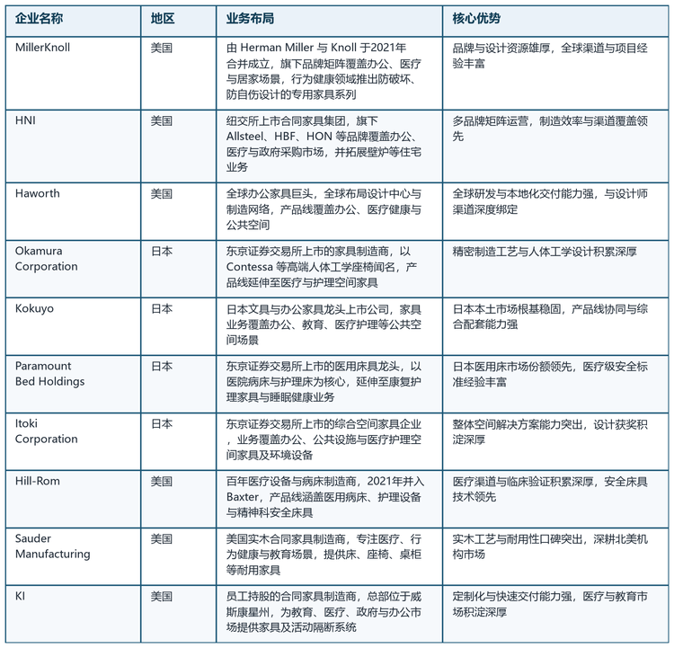 表2 全球行为健康家具核心企业画像