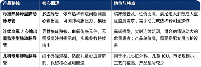 肺动脉导管主要产品路线对比