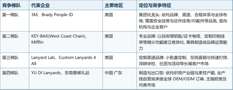 表 全球挂带行业竞争梯队