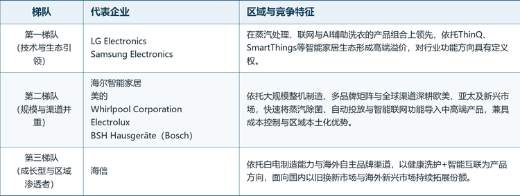 表2 全球智能蒸汽洗衣机行业竞争梯队概览