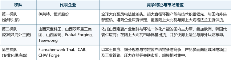表2 全球大兆瓦风电法兰行业主要企业竞争梯队