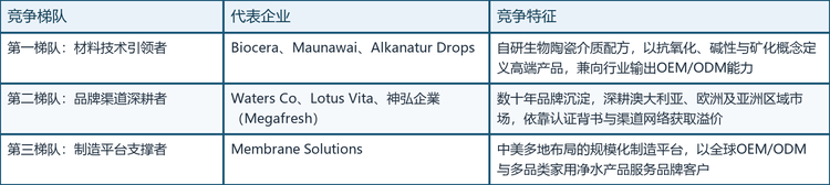 全球陶瓷滤芯净水壶市场集中度较低，参与者多为中型企业与家族企业，竞争不依赖规模成本，而是围绕材料技术、制造产地、认证背书与品牌故事展开差异化竞争。按竞争定位可划分为三个梯队：