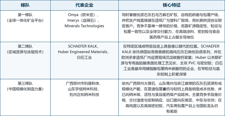 包覆碳酸钙行业竞争梯队