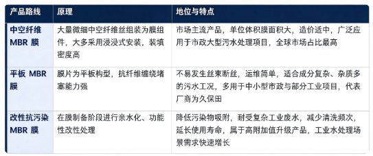 四、产品路线：中空纤维 MBR 膜、平板 MBR 膜、改性抗污染 MBR 膜