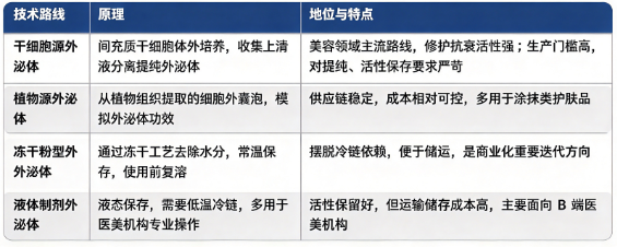 四、技术路线：美容用外泌体主要来源与应用路线对比