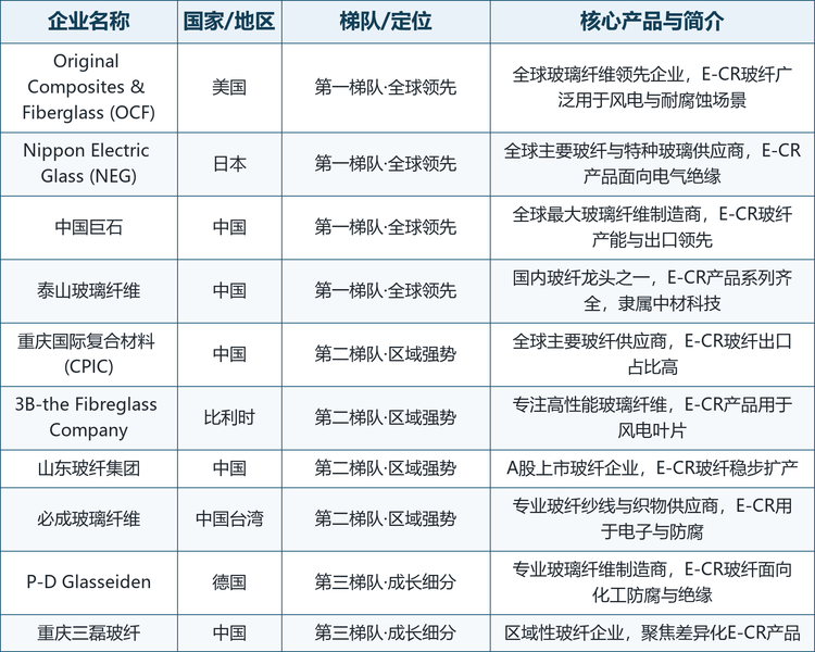 从企业画像看，十家核心厂商覆盖美、日、欧、中及中国台湾，产品定位从全球规模化供给到区域专业化、细分差异化各有侧重，具体企业名称、国家/地区、梯队定位与核心产品如下表所示。