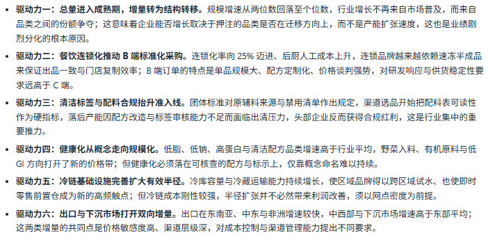 七、驱动因素分析：六股驱动力重塑速冻食品的价值分配方式