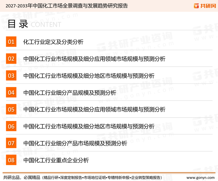 为确保化工行业数据精准性以及内容的可参考价值，共研产业研究院团队通过上市公司年报、厂家调研、经销商座谈、专家验证等多渠道开展数据采集工作，并运用共研自主建立的产业分析模型，结合市场、行业和厂商进行深度剖析，能够反映当前市场现状、热点、动态及未来趋势，使从业者能够从多种维度、多个侧面综合了解当前化工行业的发展态势。